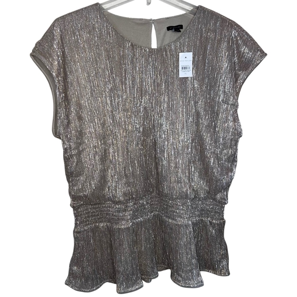 Ann Taylor Shimmery Gold Peplum Style Sleeveless Top Size XL NWT